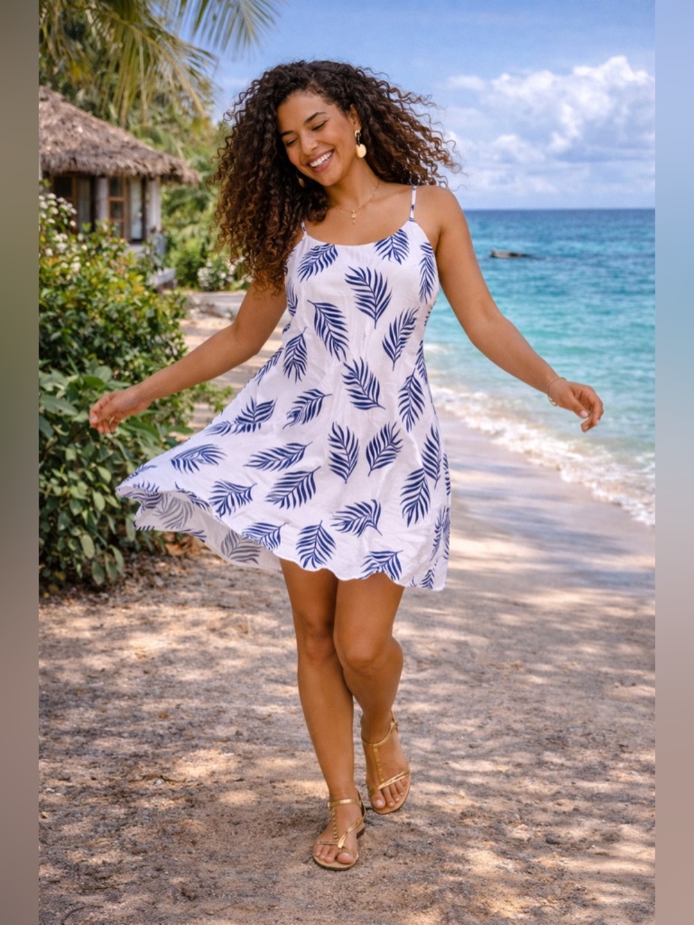 Coastal Chic Kiwi & Punch Tropical Palm Print Sundress, beach, vacation, resort